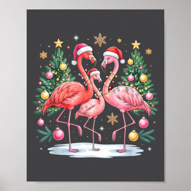 Merry Christmas Hat Santa Flamingo Light Christmas Poster (Framsidan)
