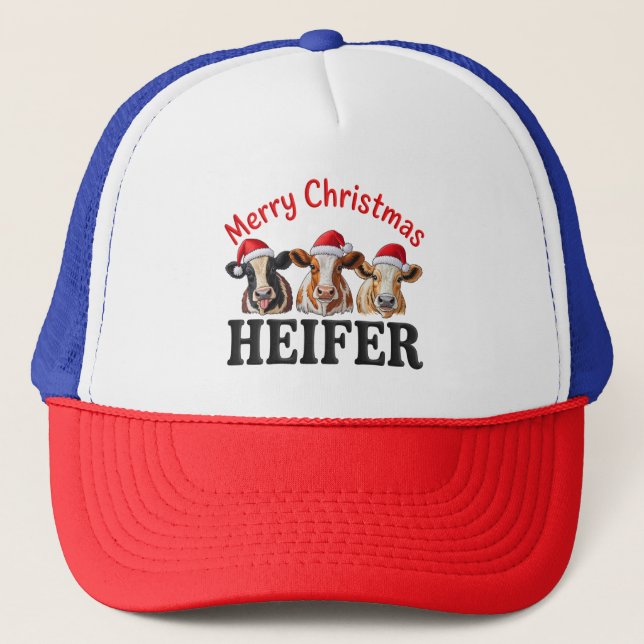 Merry Christmas Heifer Funny Cow Xmas Holiday Keps (Framsida)