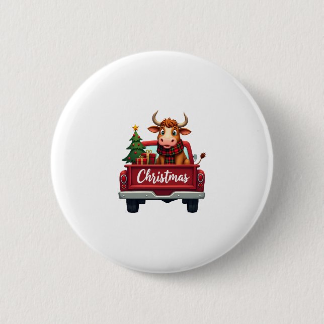Merry Christmas Highland Cow Christmas Tree Red Tr Knapp (Framsida)