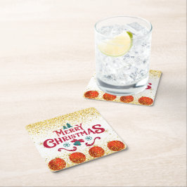 Merry Christmas Holiday Party Glitter Underlägg Papper Kvadrat