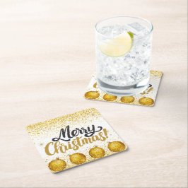 Merry Christmas Holiday Party Glitter Underlägg Papper Kvadrat