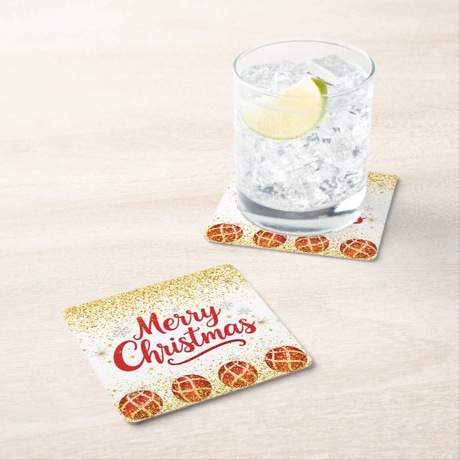 Merry Christmas Holiday Party Glitter Underlägg Papper Kvadrat (Insitu)