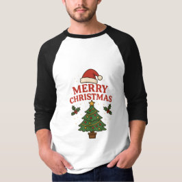 Merry Christmas Holiday Tree & Santa Hat Festive  T Shirt
