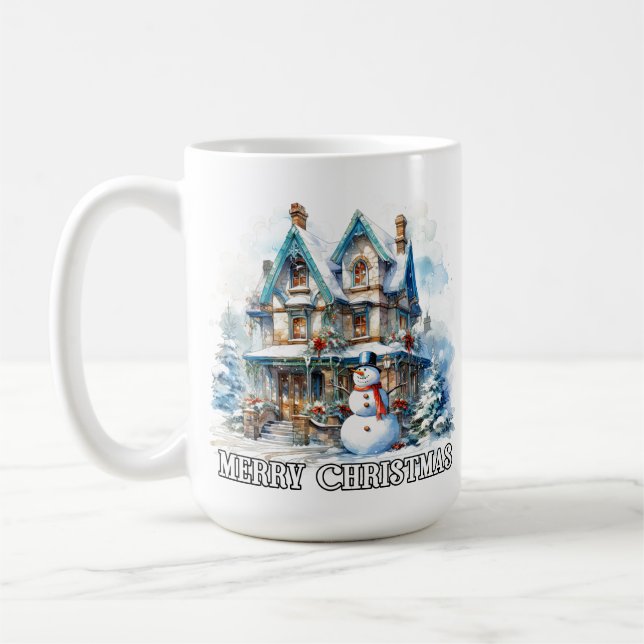 Merry Christmas Holiday Wintertime Snowman Kaffemugg (Vänster)