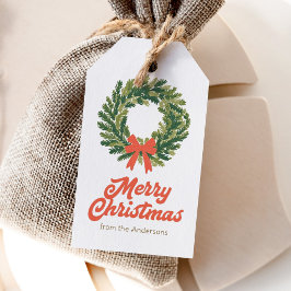 Merry Christmas Holiday Wreath Presentetikett