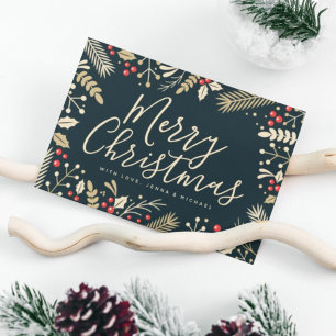 Merry Christmas Holly & Berries Vykort