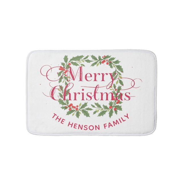 Merry Christmas Holly Berry Wreath Family Badrumsmatta (Framsidan)