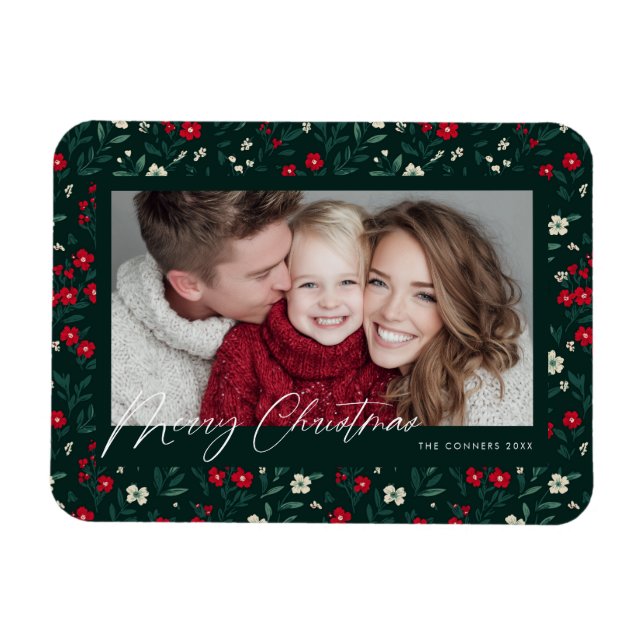 Merry Christmas Holy Berries Background Magnet (Horisontell)