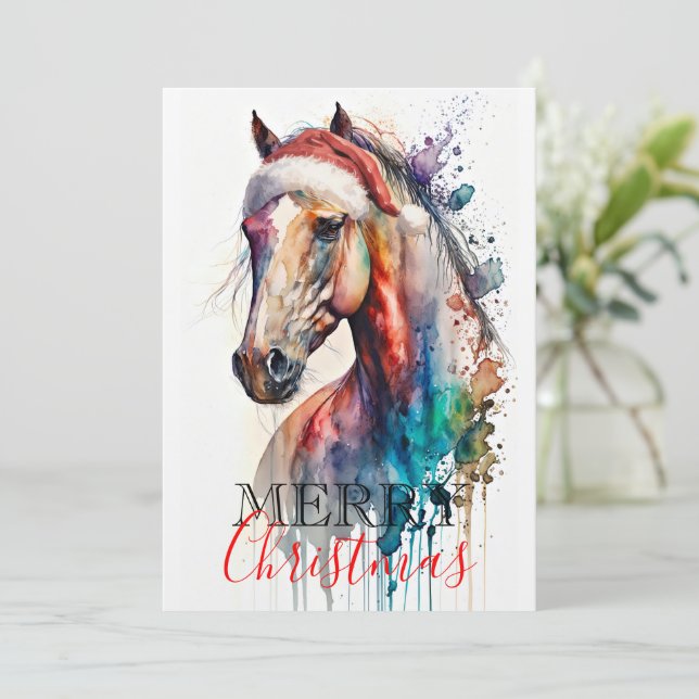 Merry Christmas Horse in Santa Hat Greeting Card Inbjudningar (Stående Fram)