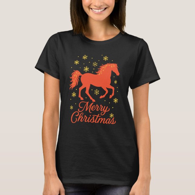 Merry Christmas Horse Silhouette T Shirt (Framsida)