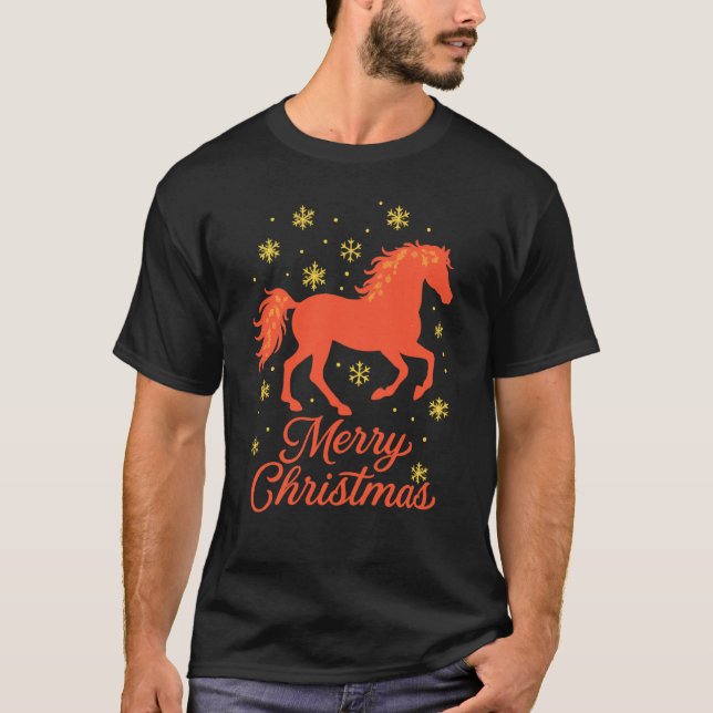 Merry Christmas Horse Silhouette T Shirt (Framsida)