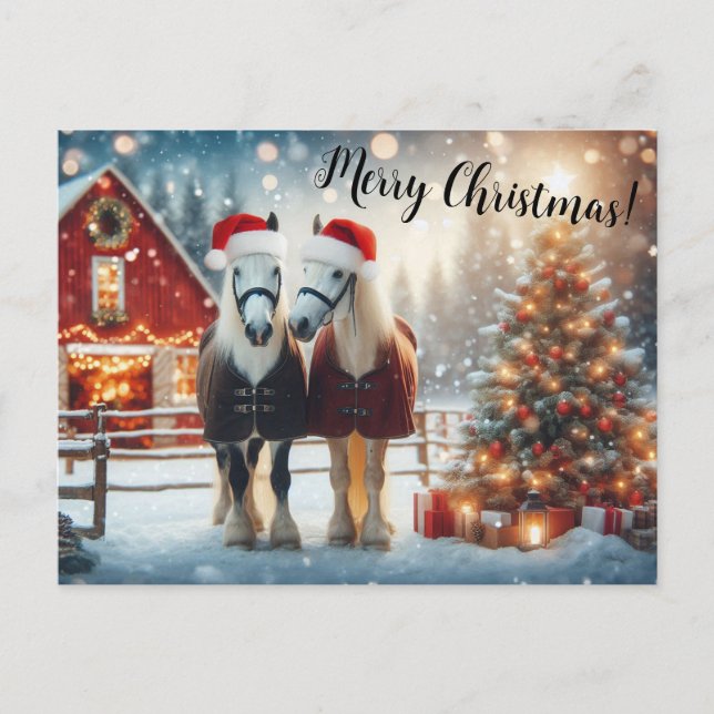 Merry Christmas Horses Vykort (Framsida)