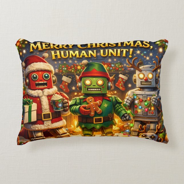 Merry Christmas human unit funny robot holiday pre Prydnadskudde (Framsidan)