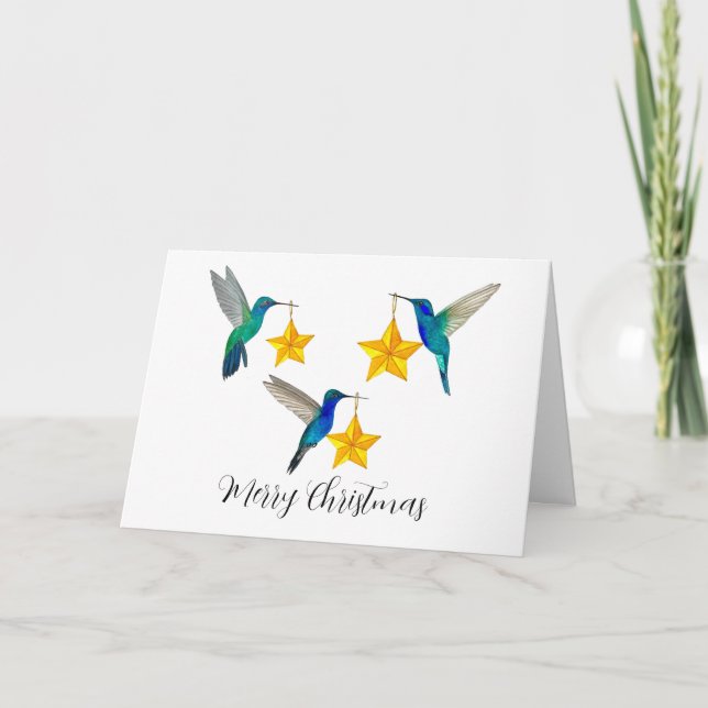 Merry Christmas Hummingbirds and Stars Holiday Car Helgkort (Framsida)