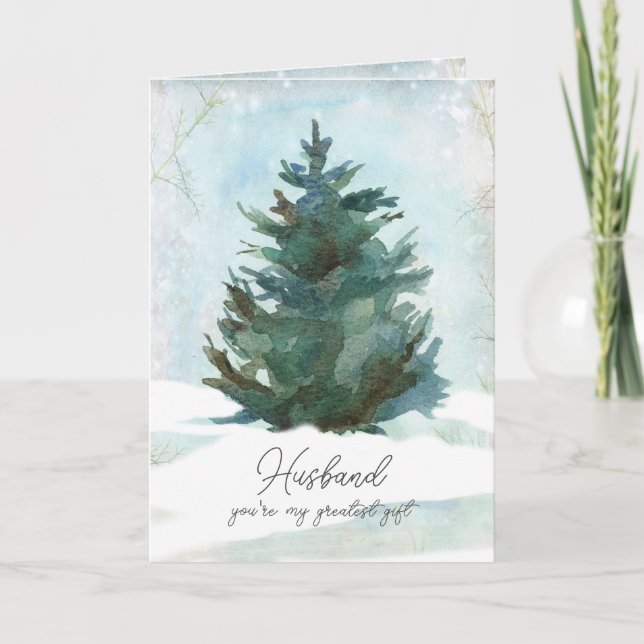 Merry Christmas Husband Greatest Gift Winter Tree Kort (Framsida)