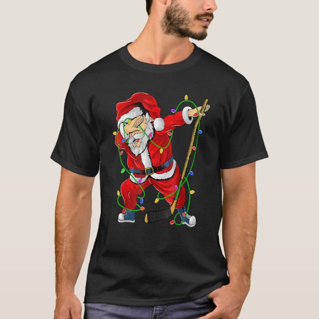Merry Christmas Ice Hockey Dabbing Santa Claus Hoc T Shirt (Framsida)