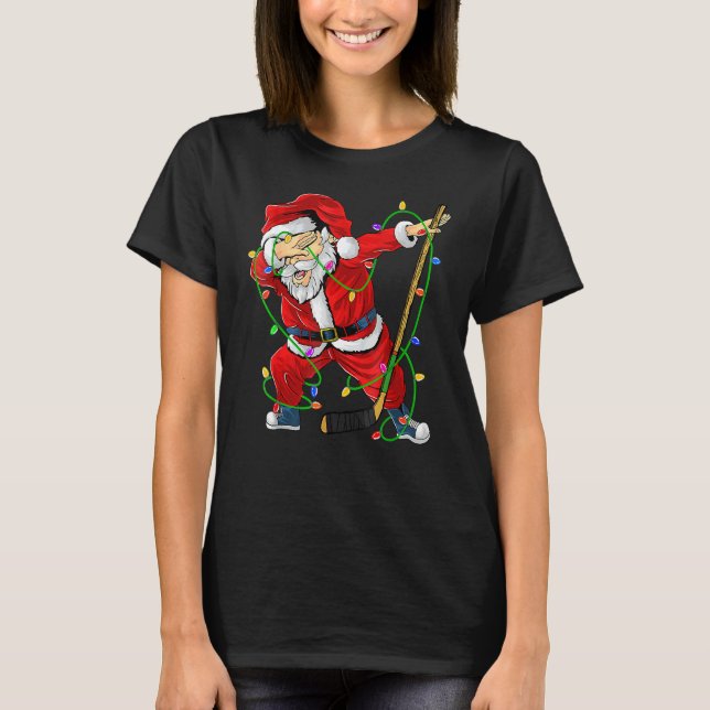 Merry Christmas Ice Hockey Dabbing Santa Claus Hoc T Shirt (Framsida)