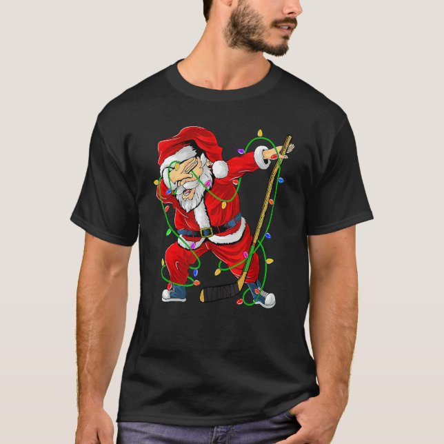 Merry Christmas Ice Hockey Dabbing Santa Claus Hoc T Shirt (Framsida)
