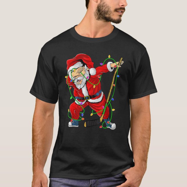 Merry Christmas Ice Hockey Dabbing Santa Claus Hoc T Shirt (Framsida)