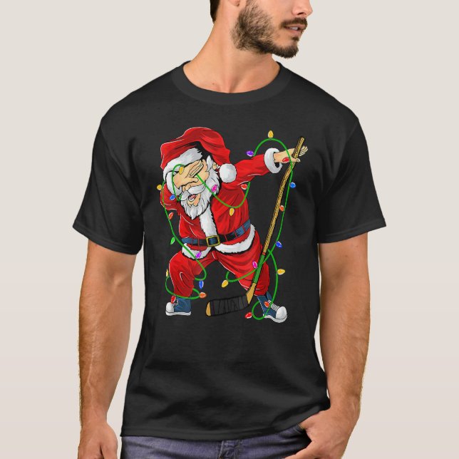 Merry Christmas Ice Hockey Dabbing Santa Claus Hoc T Shirt (Framsida)