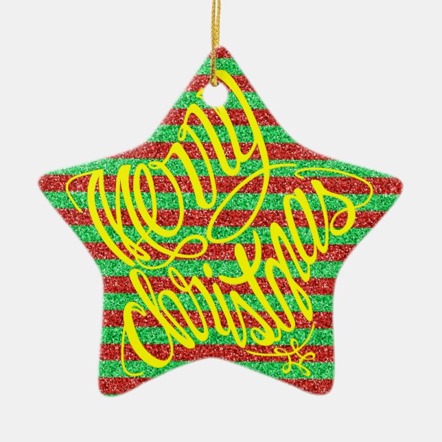 Merry Christmas in 8 langs and Happy Holiday Julgransprydnad Keramik (Framsidan)