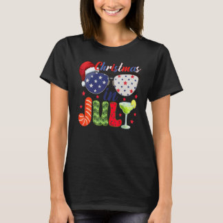 Merry Christmas In July Santa Hat Sunglasses Xmas T Shirt