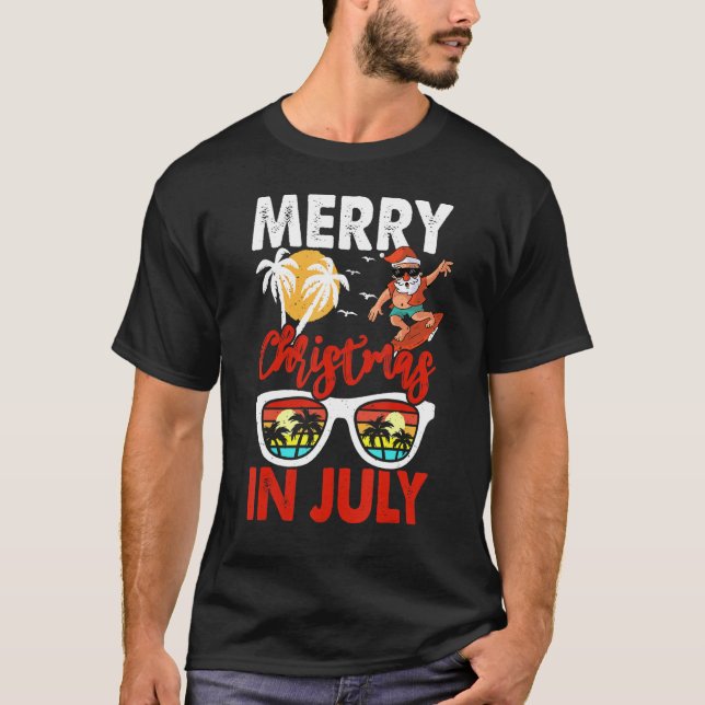 Merry Christmas In July Santa Hawaiian Summer Chri T Shirt (Framsida)