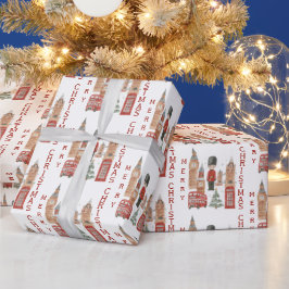 Merry Christmas in London Red Bus, Big Ben Presentpapper