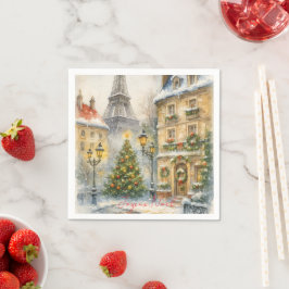 Merry Christmas in Paris Watercolor Eiffel Tower  Pappersservett