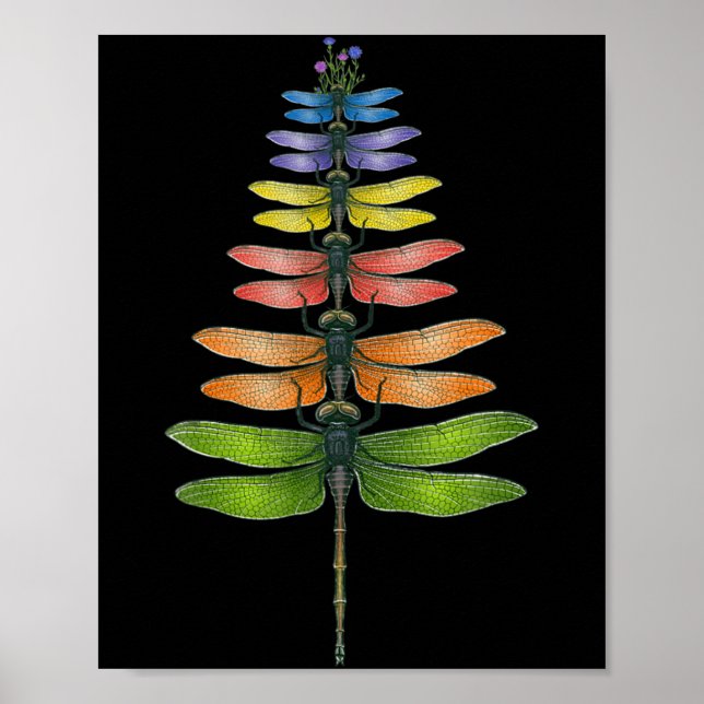 Merry Christmas Insect Dragonfly Xmas Tree  Poster (Framsidan)