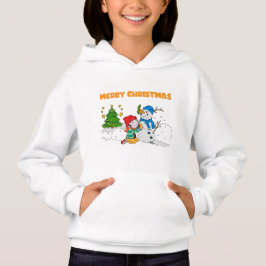 Merry Christmas Kid Building Snowman Festive T-Shi T Shirt
