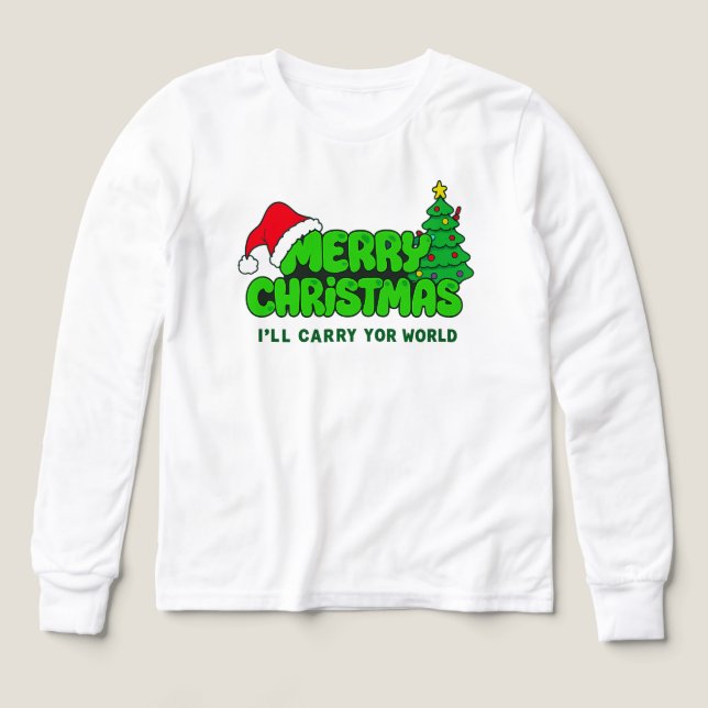 Merry Christmas Kids – Santa & Tree T Shirt (Design framsida)