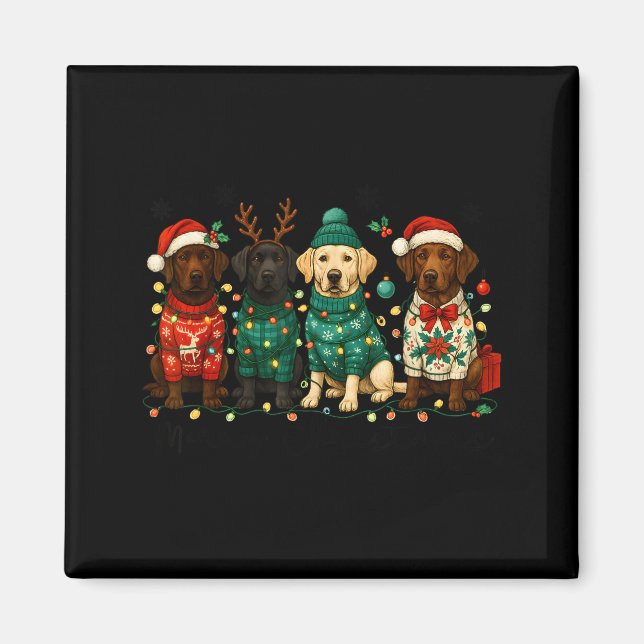 Merry Christmas Labrador Dog Retro Xmas Puppy Men  Magnet (Framsidan)