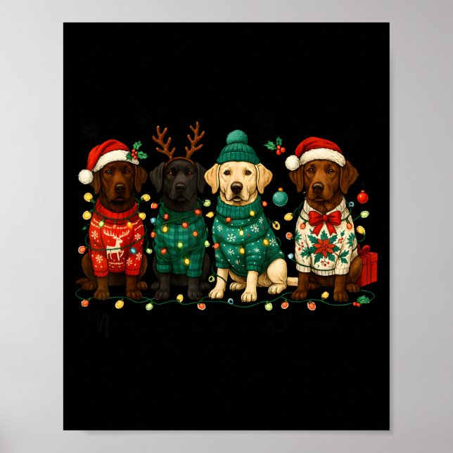Merry Christmas Labrador Dog Retro Xmas Puppy Men  Poster (Framsidan)