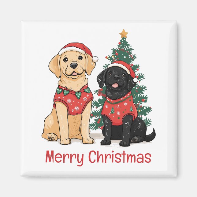 Merry Christmas Labrador Retriever Dogs Magnet (Framsidan)