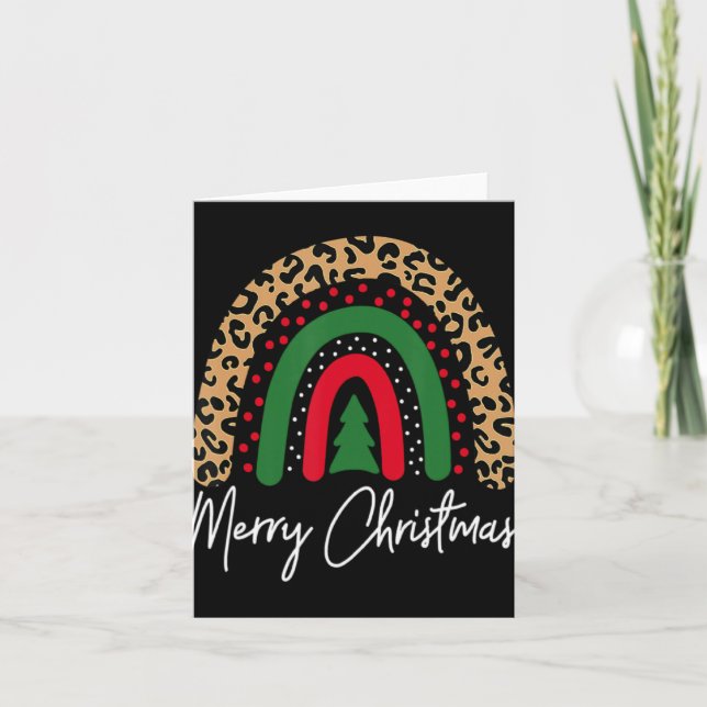 Merry Christmas Leopard Rainbow Pajamas Xmas Teach Kort (Framsida)
