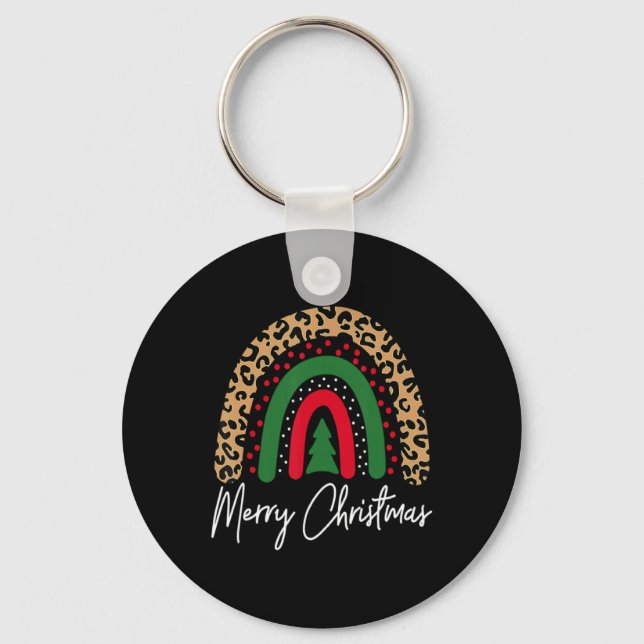 Merry Christmas Leopard Rainbow Pajamas Xmas Teach Nyckelring (Framsida)
