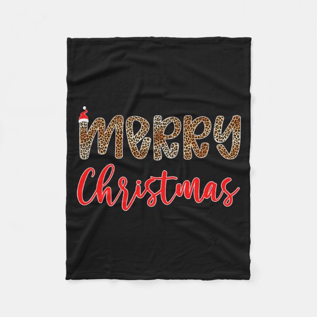 Merry Christmas Leopard Santa Hat Cheetah Print Xm Fleecefilt (Framsidan)