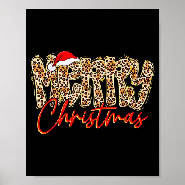 Merry Christmas Leopard Xmas Santa Holiday Family  Poster (Framsidan)