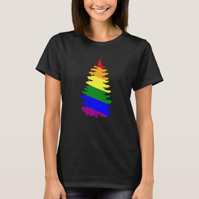Merry Christmas LGBT Community Xmas Tree Gay T Shirt (Framsida)