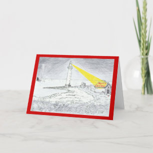 Merry Christmas lighthouse drawing Helgkort