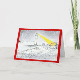 Merry Christmas lighthouse drawing Helgkort