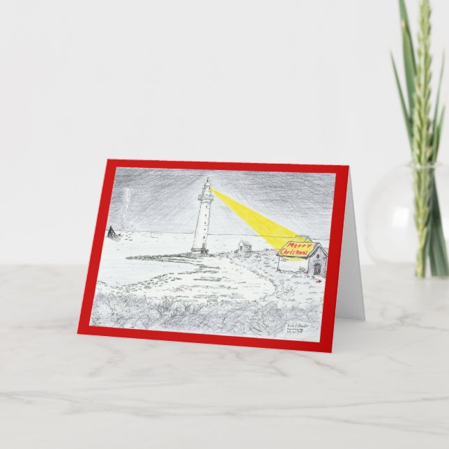 Merry Christmas lighthouse drawing Helgkort (Framsida)