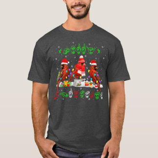 Merry Christmas Lights Cardinal Bird ASL Sign Lang T Shirt
