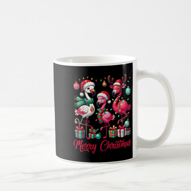 Merry Christmas Lights Flamingo Santa Hat Snow Xma Kaffemugg (Höger)