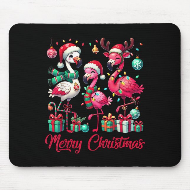 Merry Christmas Lights Flamingo Santa Hat Snow Xma Musmatta (Framsidan)