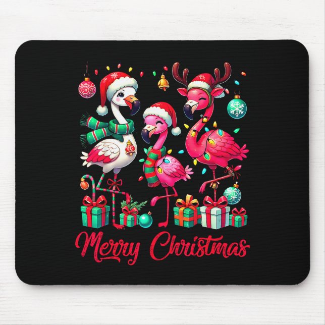 Merry Christmas Lights Flamingo Santa Hat Snow Xma Musmatta (Framsidan)