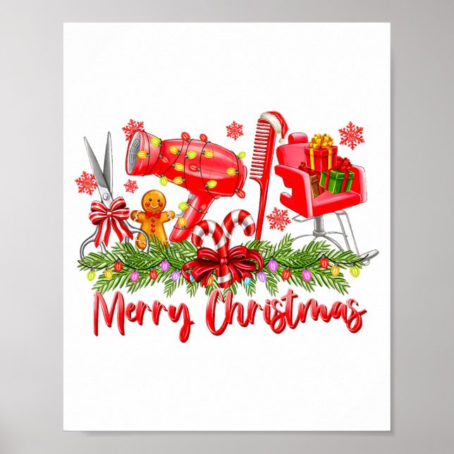 Merry Christmas Lights Hairstylist Tool Hairdresse Poster (Framsidan)