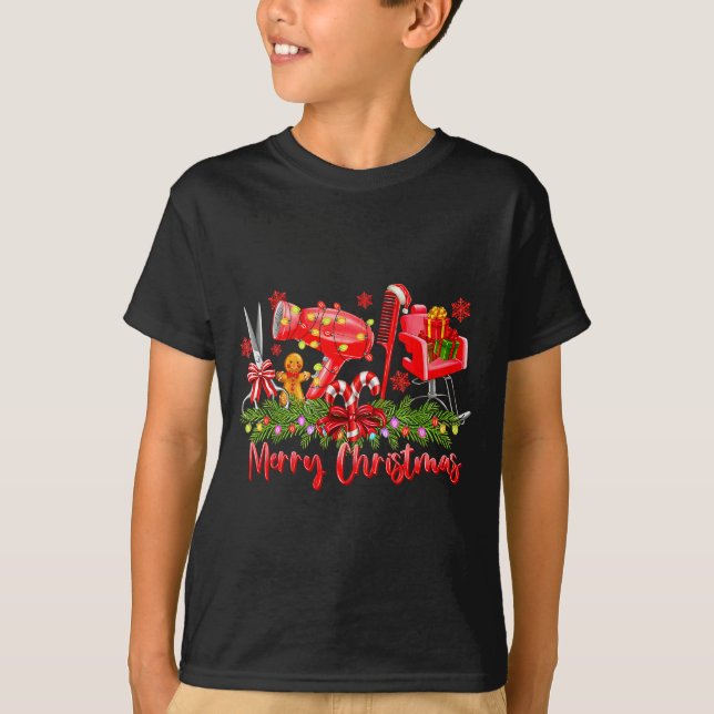 Merry Christmas Lights Hairstylist Tool Hairdresse T Shirt (Framsida)