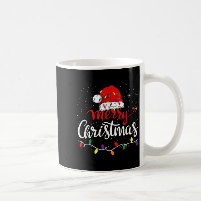 Merry Christmas Lights Red Santa Hat Xmas Family  Kaffemugg (Höger)